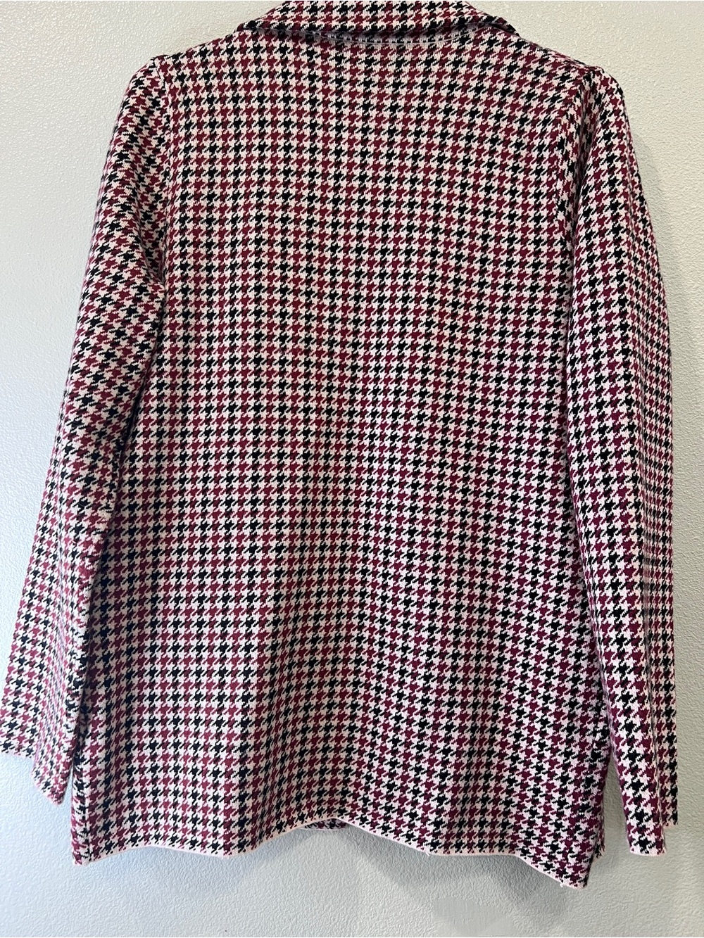 Sincerely Jules Women’s L Houndstooth Knit Blazer Burgundy Black Open Front - Picture 7 of 10